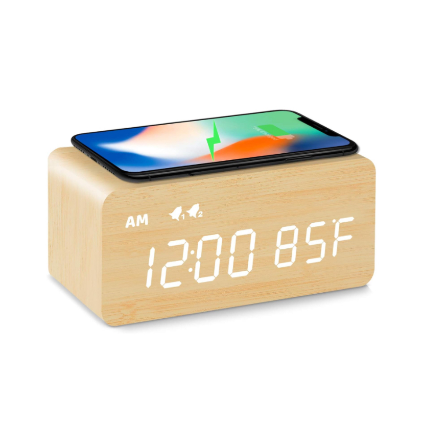 MOSITO Digital Wooden Alarm Clock with Wireless Charging (Bamboo)