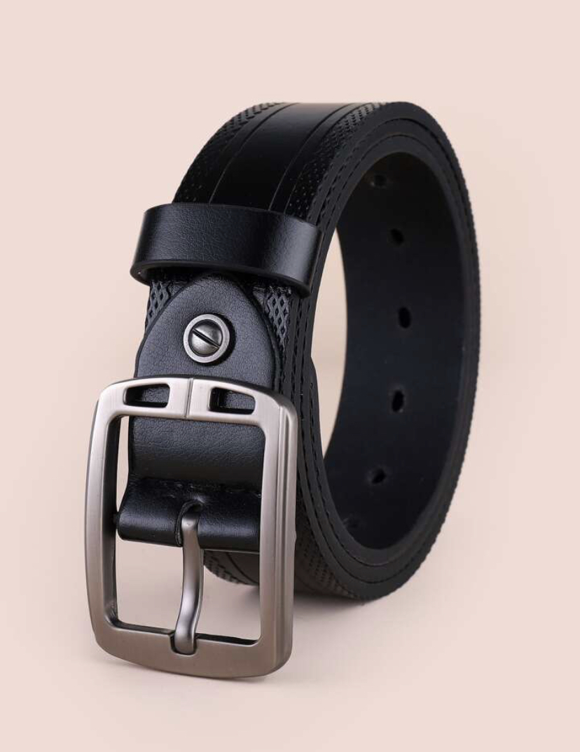 Men Square Metal Buckle Belt - Black/ size 34-38