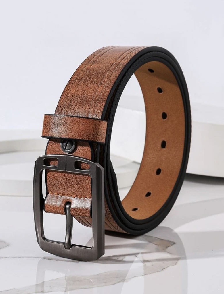 Men Square Buckle Belt - Brown/ size 38-40