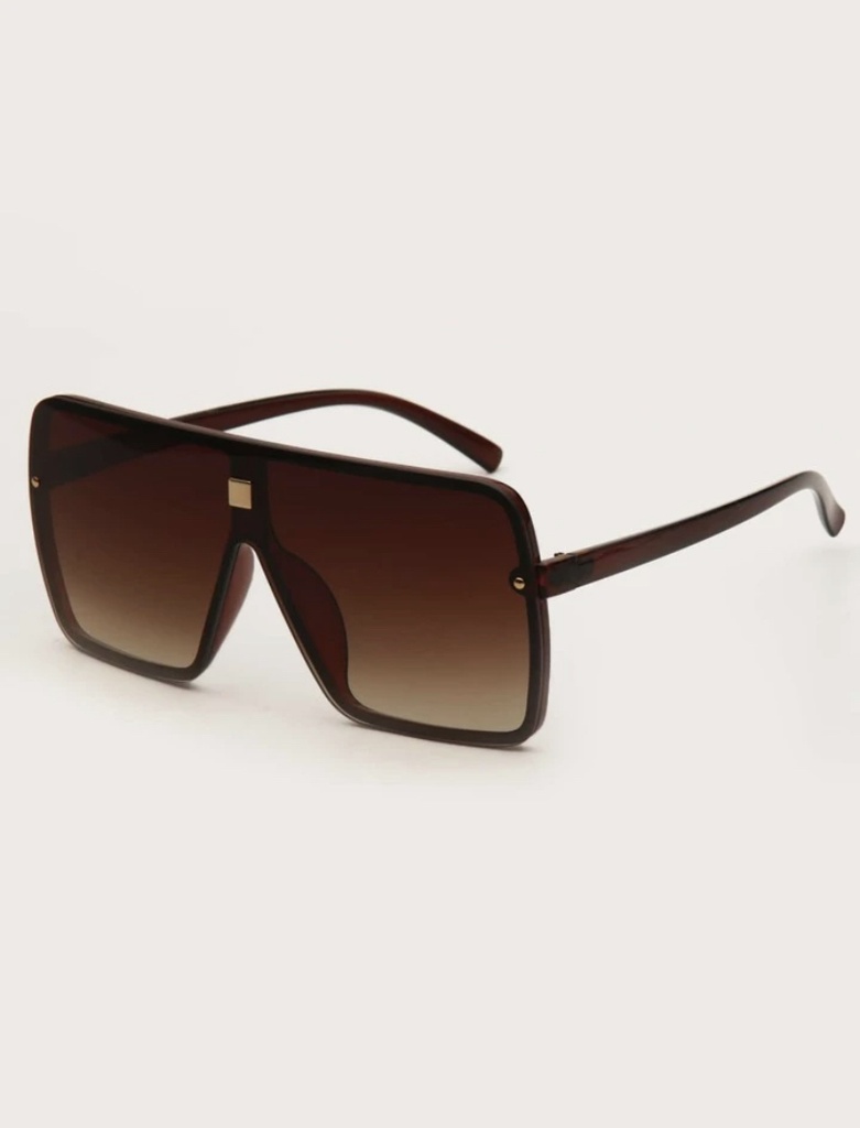 Men Flat Top Shield Fashion Sunglasses - Brown