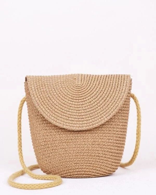 Mini Minimalist Flap Straw Bag Beige