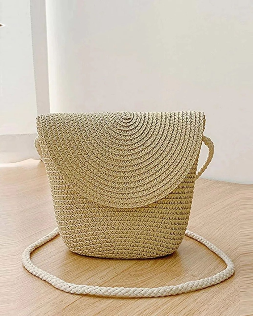 Mini Minimalist Flap Straw Bag Khaki