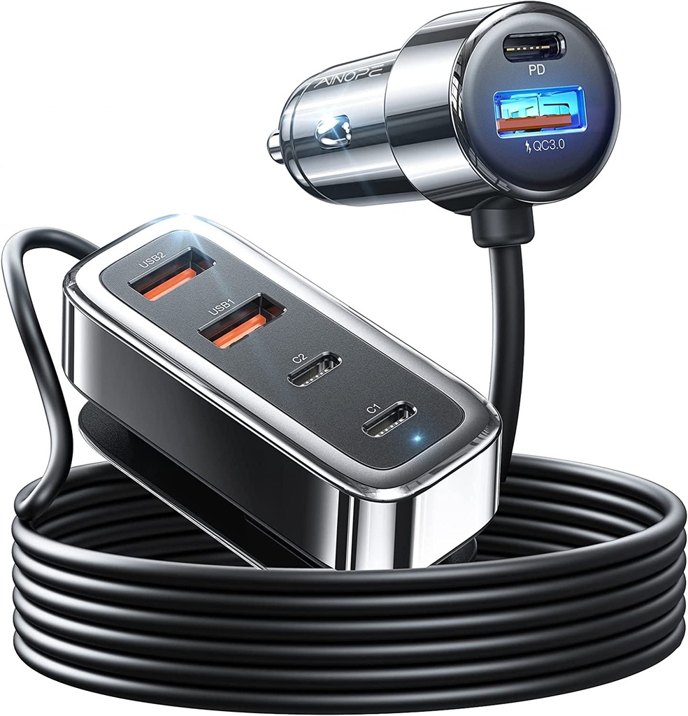 AINOPE 70W USB C Car Charger 6-Port with 5FT Cable
