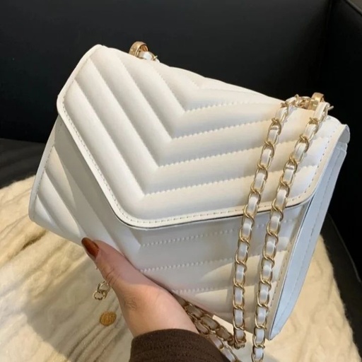 Chevron Detail Chain Square Bag For Women - White