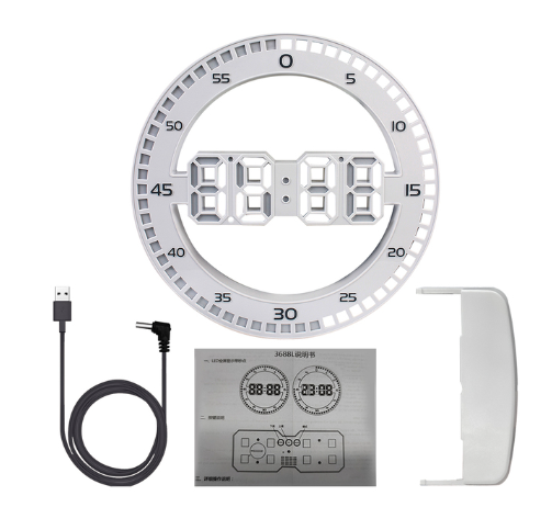 LED Wall Clock Silent Alarm with Calendar - White and White