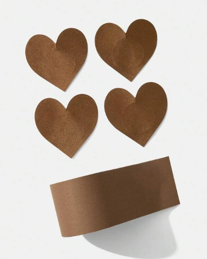 [si2302091272734423] 2pairs Heart shaped Nipple Cover & 1roll Breast Lift Tape - coffee brown